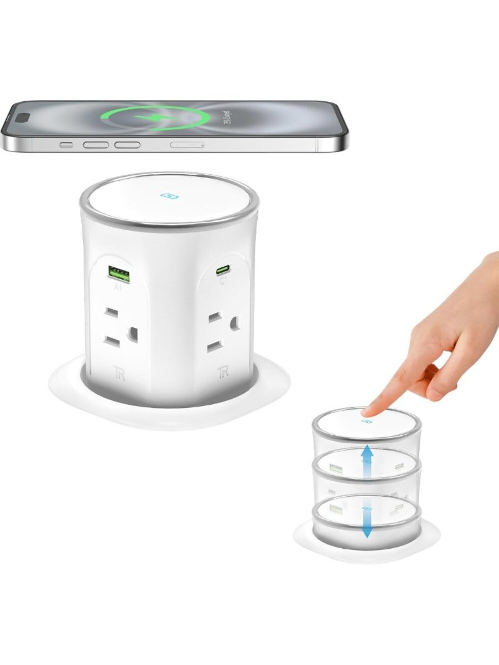 Motorized Pop-Up Countertop Outlet & 45W USB-C Charging Station - Smart Home